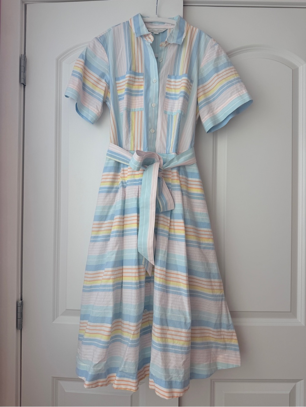 Brooks Brother Pastel Striped Shirt Dress with Waist Tie